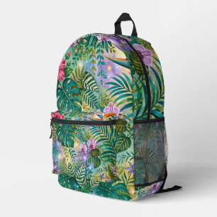 Dschungel-Fantasie-Blumen Lila Grün Gold Träumeris Bedruckter Rucksack