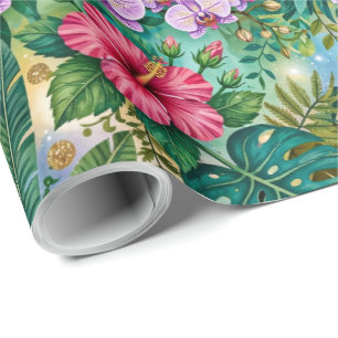 Dschungel-Fantasie-Blumen Lila Grün Gold Träumeris Geschenkpapier
