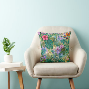 Dschungel-Fantasie-Blumen Lila Grün Gold Träumeris Kissen
