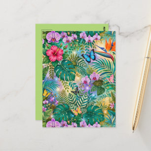 Dschungel-Fantasie Schmetterlinge Blumen Fröhlich Postkarte