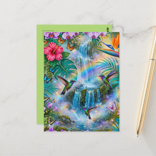 Dschungel-Fantasie Wasserfälle Kolibris Regenbogen Postkarte
