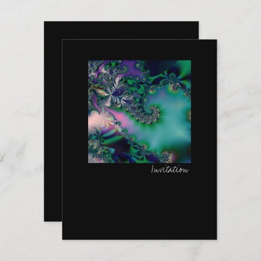 Dschungel · Fraktal-Kunst · Lila u. aquamarin Einladung (Vorne/Hinten)