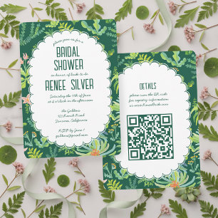 Dschungel-Garten-Aquarell-Individual QR  Brautpart Einladung