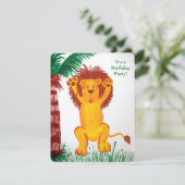 Dschungel Geburtstagsparty mit glücklichem Löwen Einladung (Stehend Vorderseite)