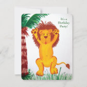 Dschungel Geburtstagsparty mit glücklichem Löwen Einladung (Vorderseite)