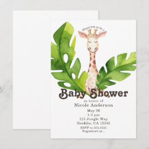 Dschungel-Giraffe-Aquarell-Baby-Shower-Party Einladung