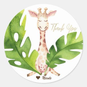 Dschungel-Giraffe-Aquarell-Baby-Shower-Party Runder Aufkleber