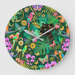 Dschungel Golden Fantasy Surreal Exotisch Große Wanduhr