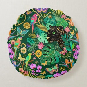 Dschungel Golden Fantasy Surreal Exotisch Rundes Kissen