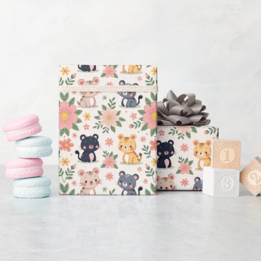 Dschungel-Kartontiere und Blumen Geschenkpapier (Babyparty)