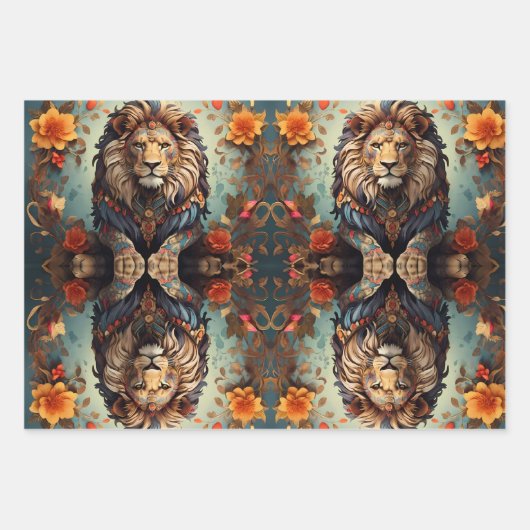 Dschungel King majestätisch Löwe panther & tiger Geschenkpapier Set (Vorderseite 3)