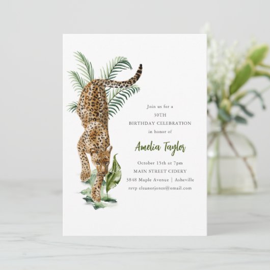 Dschungel-Leopard-Aquarell 30. Geburtstagsfeier Einladung (Stehend Vorderseite)