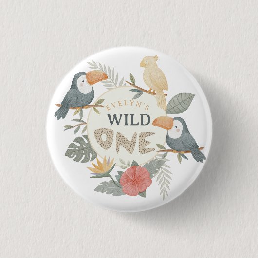 Dschungel-Leopard-Tropischer-Tukan-Erstgeburtstag Button (Vorderseite)