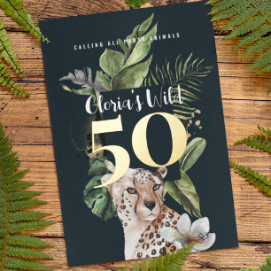 Dschungel-Leoparden-50. Geburtstagsfeier Folieneinladung