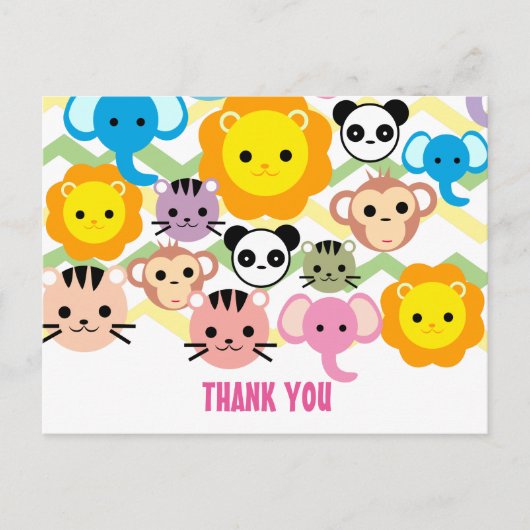 Dschungel, Löwe, Tiger, Elefant, danke Karte (Vorderseite)