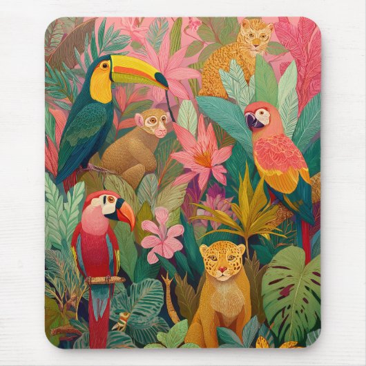 Dschungel-Mauspad – Leopard, Papagei, Tukan & Affe Mousepad (Vorne)