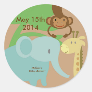 Dschungel-oder Zoo-Aufkleber für Babypartygeschen Runder Aufkleber