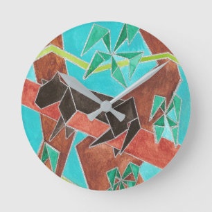 Dschungel Panther Originale Abstrakte Kunst Runde Wanduhr