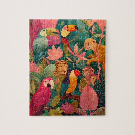 Dschungel-Puzzle – Leopard, Papagei, Tukan & Affe Puzzle (Vertikal)
