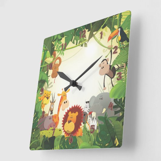 Dschungel Quadratische Wanduhr (Winkel)