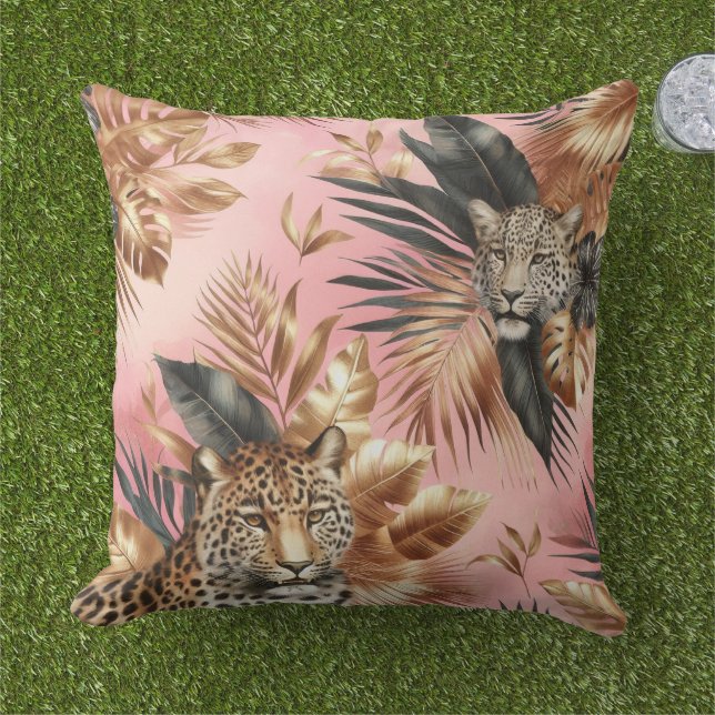 Dschungel Rosa und Schwarzer Leopard  Kissen (Gras)