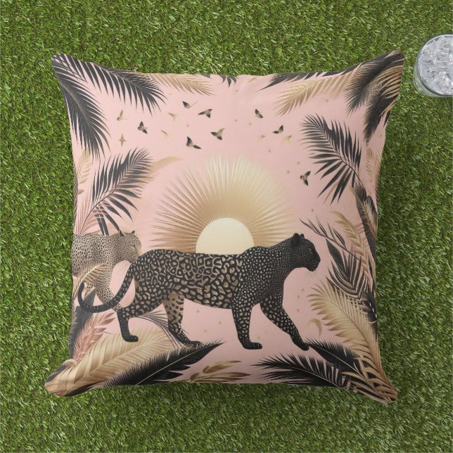 Dschungel Rosa und Schwarzer Leopard  Kissen (Gras)