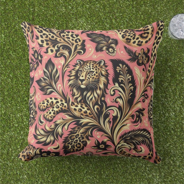 Dschungel Rosa und Schwarzer Leopard  Kissen (Gras)