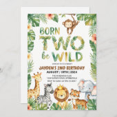 Dschungel Safari Geboren um Wild zu sein Geburtsta Einladung (Vorne/Hinten)