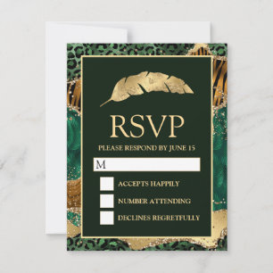 Dschungel-Safari Grün Gold Glitter Achat Hochzeit RSVP Karte