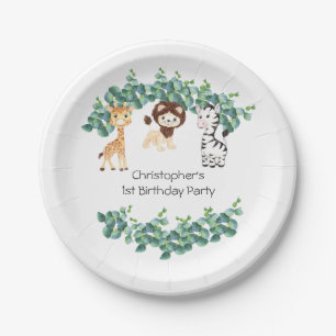 Dschungel-Safari-Jungen-Giraffe-Löwe-Zebra 1. Gebu Pappteller
