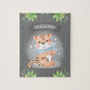 Dschungel-Safari Süßer Tigerjunges Grau Kinder Nam Puzzle