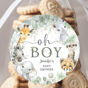Dschungel-Safari-Tiere Baby-Party Oh Junge Runder Aufkleber