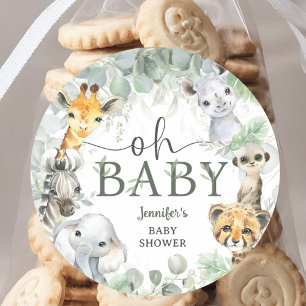 Dschungel-Safari-Tiere Baby Shower Oh Baby Runder Aufkleber