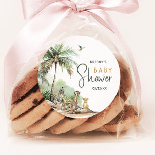 Dschungel-Safari-Tiere Baby Shower Runder Aufkleber