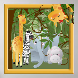 Dschungel-Safari-Tiere Kinderzimmerposter Poster