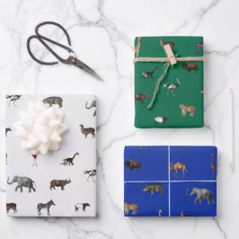 Dschungel-Safari-Tiere Muster Blau Grün Grau Geschenkpapier Set