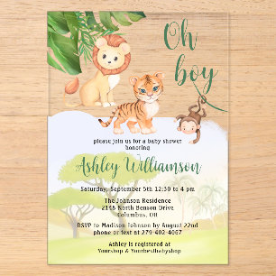 Dschungel-Safari-Tiere Oh Junge Baby Shower Acryleinladungen