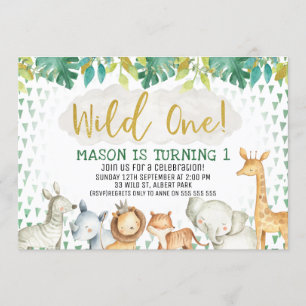 Dschungel-Safari-wilde 1. Geburtstags-Einladung Einladung
