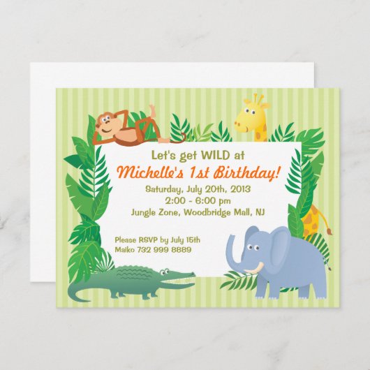 Dschungel SAFARI Zoo-themenorientierte Einladung (Vorne/Hinten)