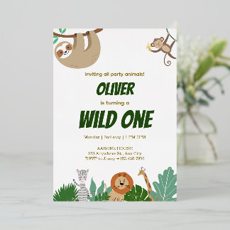 Dschungel-Tier-Geburtstagsfeier-Design "Wild One" Folieneinladung