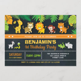 Dschungel-Tier-Jungen-Safari-wilder 1. Geburtstag Einladung