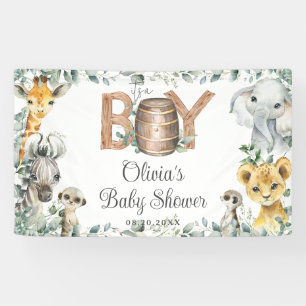 Dschungel-Tiere-Babyshower-Rückwand mit Grünpflanz Banner