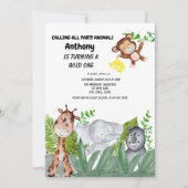 Dschungel-Tiere, die in der Grün-ersten Geburt Einladung (Vorderseite)