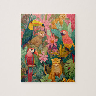 Dschungel-Tiere-Puzzle – Leopard und tropische Vög Puzzle