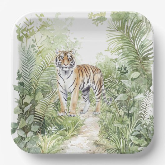 Dschungel Tiger Geburtstag Pappteller (Vorderseite)