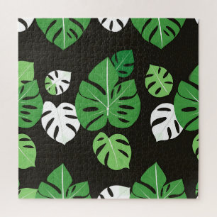 Dschungel-Tropische Monstera-Blätter schwarzer Hin Puzzle
