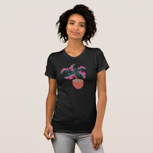 Dschungel und tropische Monstera Rosa Blätter T-Shirt (Vorne ganz)
