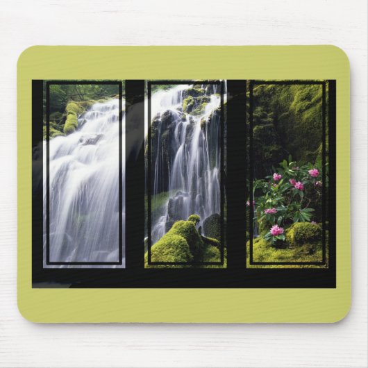 Dschungel-Wasserfall-Triptychon Digitale Kunst Mousepad (Vorne)