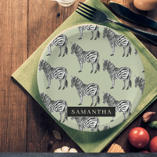 Dschungel Zebra Wildes Muster & Personalisierter N Pappteller