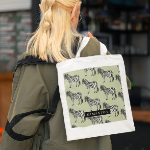 Dschungel Zebra Wildes Muster & Personalisierter N Tragetasche